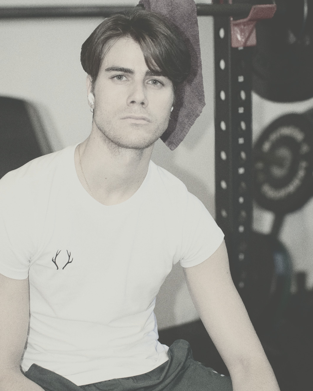 Male dancer wearing white GENTS tee, front view